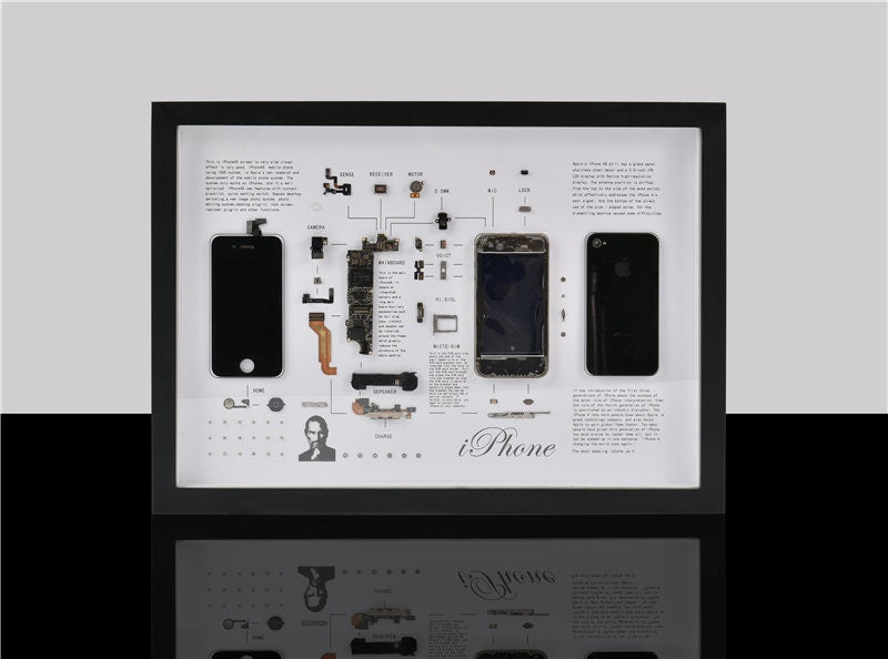 iPhone Frame Disassembled Art | Unique Wall Decor for Apple Tech Lovers | Framed Teardown Art with iPhone Components