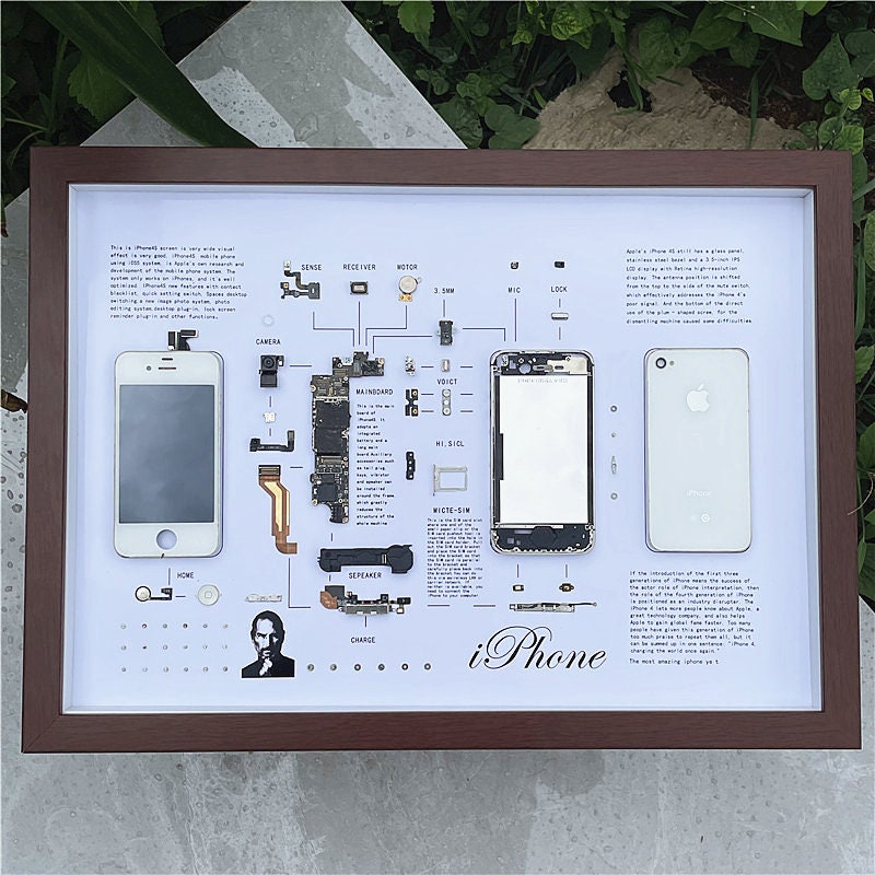 iPhone Frame Disassembled Art | Unique Wall Decor for Apple Tech Lovers | Framed Teardown Art with iPhone Components