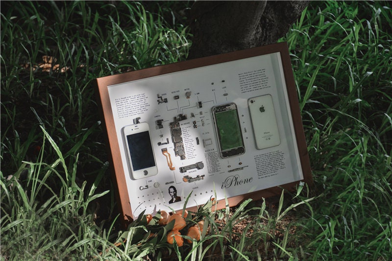 iPhone Frame Disassembled Art | Unique Wall Decor for Apple Tech Lovers | Framed Teardown Art with iPhone Components