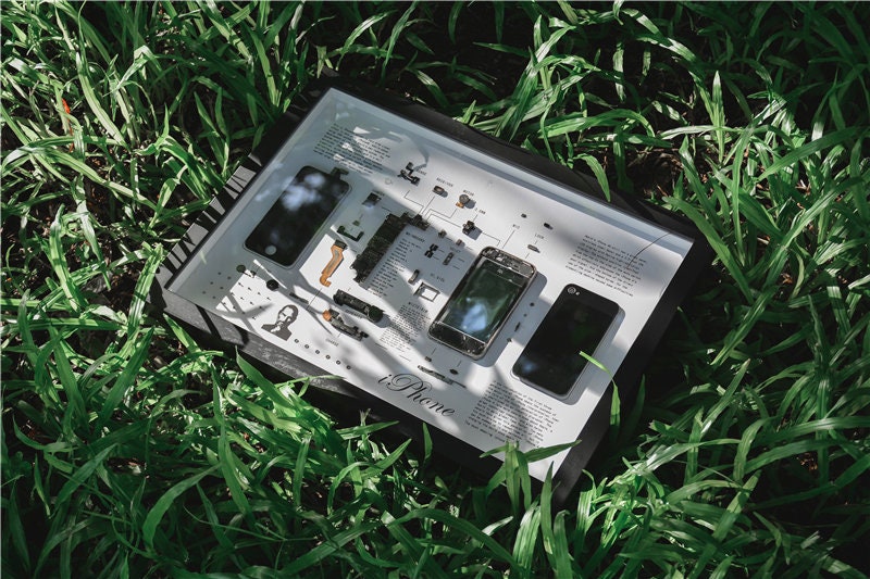 iPhone Frame Disassembled Art | Unique Wall Decor for Apple Tech Lovers | Framed Teardown Art with iPhone Components