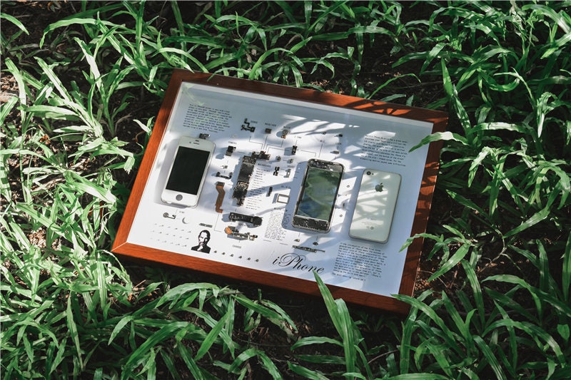 iPhone Frame Disassembled Art | Unique Wall Decor for Apple Tech Lovers | Framed Teardown Art with iPhone Components