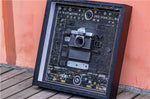 Disassembled Canon Pentax Seagull Camera Art: Framed Teardown Parts, Modern Wall Decor for Home Office
